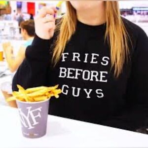 Brunette the Label Size Med/Large Black Crewneck “Fries Before Guys”Sweatshirt